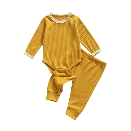 Sunisery Toddler Baby Girls Lace Trim Long Sleeve Romper Solid Pants 2pcs Autumn Outfits Set Yellow 6-12 Months
Sunisery Toddler Baby Girls Lace Trim Long Sleeve Romper Solid Pants 2pcs Autumn Outfits Set Yellow 6-12 Months