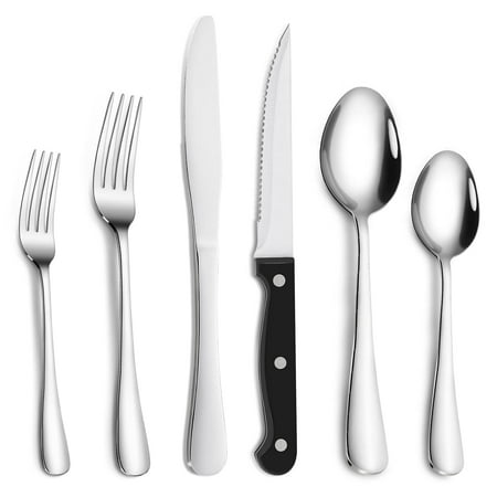 36-Piece Silverware Set with Steak Knives Stainless Steel Flatware Set Kitchen Cutlery Set for 6 Include Steak Knife/Fork/Spoon Dishwasher Safe
36-Piece Silverware Set with Steak Knives Stainless Steel Flatware Set Kitchen Cutlery Set for 6 Include Steak Knife/Fork/Spoon Dishwasher Safe