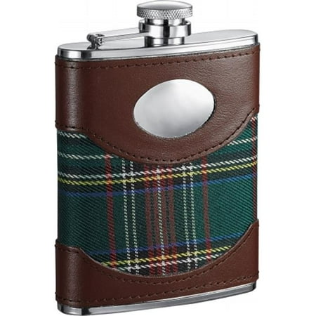 Edinburgh Plaid Cloth Wrapped Hip Flask - 6 oz