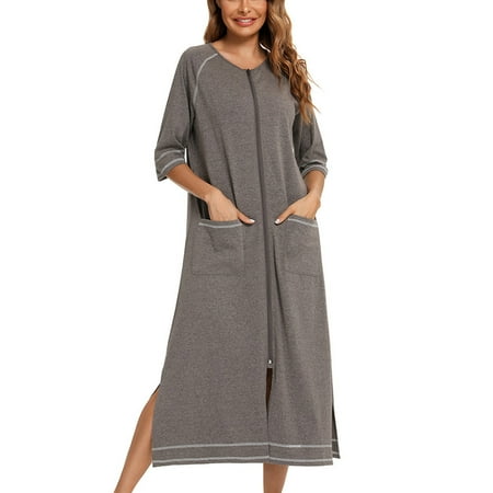 

Honeeladyy Women s Winter Warm Nightgown Autumn And Winter Nightdress Zip With Pokets Loose Pajamas pajamas for women clearance