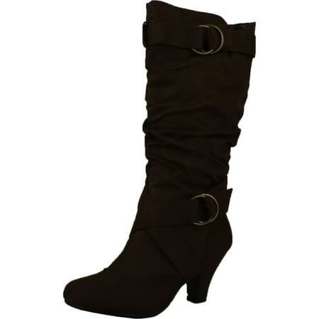 Maggie-38 Women Knee High Kitty Heels Wide Shaft Boots Brown 7.5
