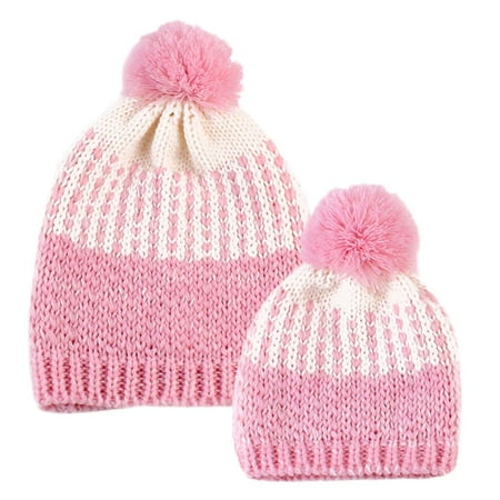 Winter Novelty Baby Boy Girl Mother Knitted Pom - Pink