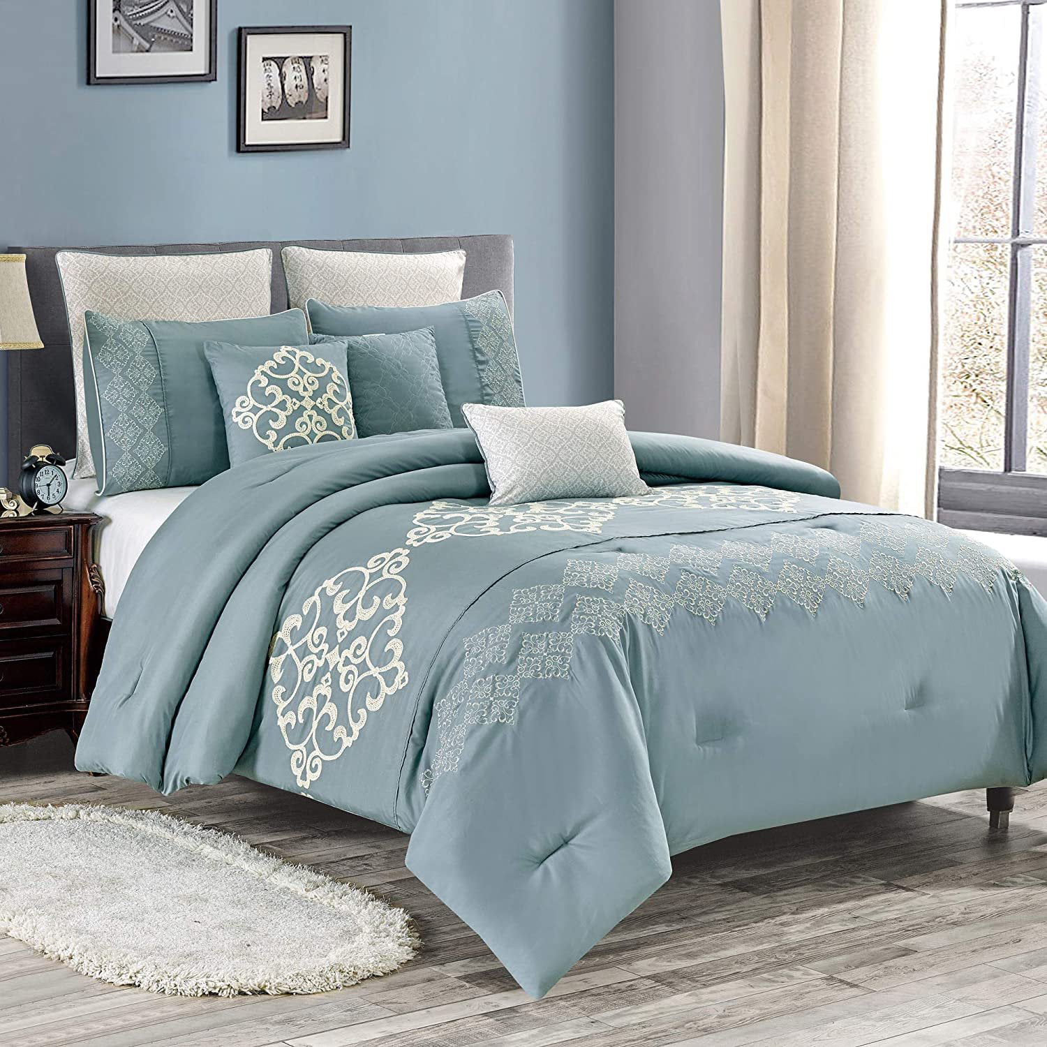 Sapphire Home Luxury 8 Piece Full Queen Comforter Set With Shams And