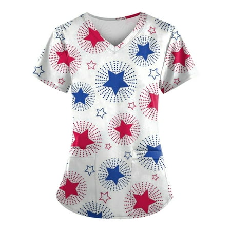 Sksloeg Womens Scrub Tops Plus Size Red White Blue Star Stripe Printed Patriotic Top Short Sleeve V-Neck Shirts Tee Tops with Pockets Nursing Working Uniform Dark Blue M
Sksloeg Womens Scrub Tops Plus Size Red White Blue Star Stripe Printed Patriotic Top Short Sleeve V-Neck Shirts Tee Tops with Pockets Nursing Working Uniform Dark Blue M