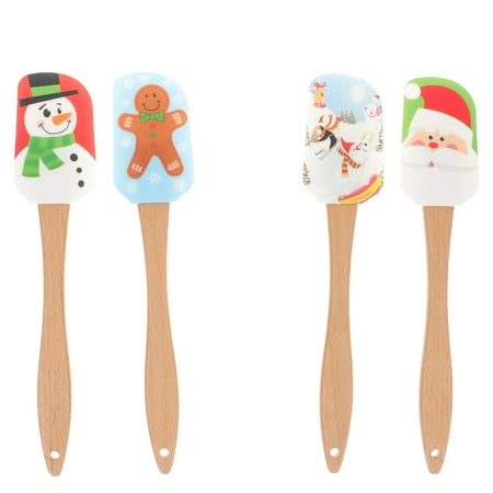 HEMOTON 4pcs Christmas Cream Spatula Xmas Cake Scraper Cake Spatula with Wood Handle