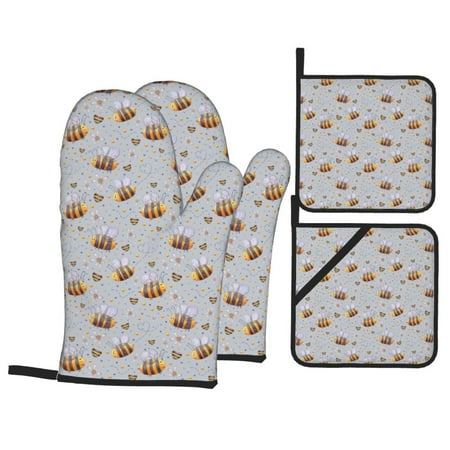 Oven Mitts and Pot Holders Sets 4 pcs - Bee Heat Resistant Silicone Oven Gloves with Non-Slip Silicone Surface and hot pads for kitchen Baking Cooking BBQ
Oven Mitts and Pot Holders Sets 4 pcs - Bee Heat Resistant Silicone Oven Gloves with Non-Slip Silicone Surface and hot pads for kitchen Baking Cooking BBQ