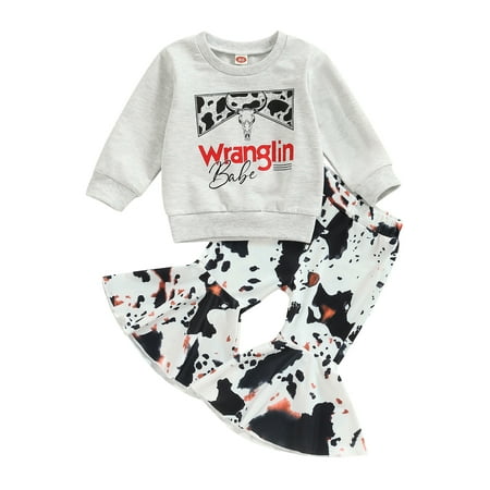 Calsunbaby Kids Girls Spring Outfits Set Long Sleeve Letters Print Sweatshirt Cow Pattern Flare Pants Clothes Gray 18-24 Months
Calsunbaby Kids Girls Spring Outfits Set Long Sleeve Letters Print Sweatshirt Cow Pattern Flare Pants Clothes Gray 18-24 Months