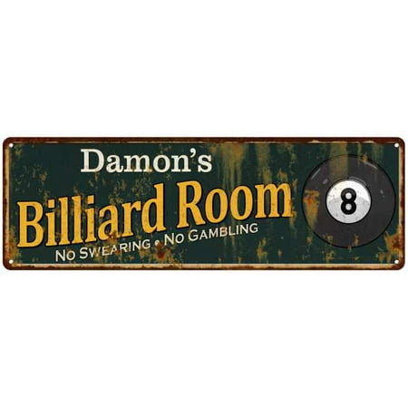 Damon's Billiard Room Green Personalized Sign Man Cave 8x24 108240009147