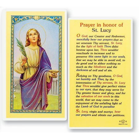 Saint Lucy Laminated Catholic Prayer Holy Card with Prayer on Back Pack of 25