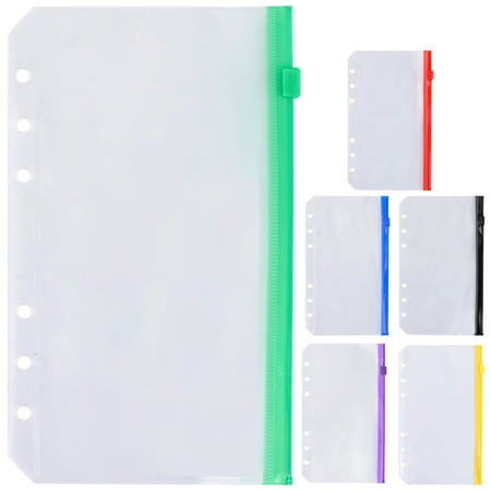 6pcs Notebook Refill Zipper Pockets 6-Holes Clear Pockets Organizing Pockets