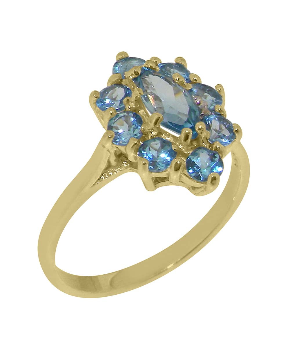 Lbg British Made K Yellow Gold Natural Blue Topaz Womens Statement