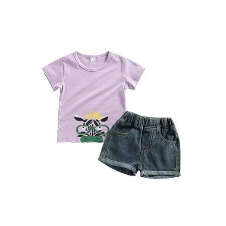 Girls T-shirt and Shorts Set Cartoon Cattle Short Sleeve Tops and Solid Color Denim Short Pants
Girls T-shirt and Shorts Set Cartoon Cattle Short Sleeve Tops and Solid Color Denim Short Pants