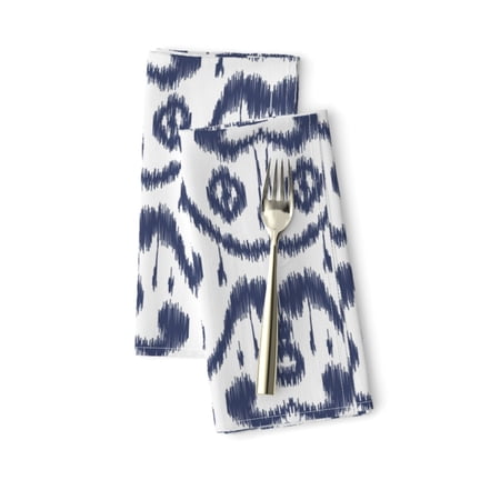 Blue White Ikat Pattern Navy Indigo Cotton Dinner Napkins by Roostery Set of 2