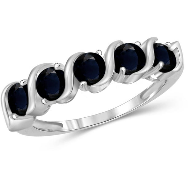 1.90 Carat T.G.W. Sapphire Gemstone Sterling Silver Band Ring