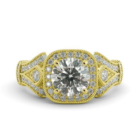 3.19 ct Cushion Brilliant Moissanite & Diamond Vintage Engagement Ring 14k Yellow Goldold