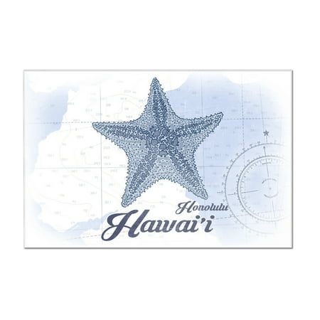Honolulu, Hawaii - Starfish - Blue - Coastal Icon - Lantern Press Artwork (18x12 Acrylic Wall Art Gallery Quality)