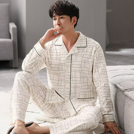 

PIKADINGNIS Autumn Winter Mens Cotton Pajamas Button Lapel Sleepwear Simple Pajama Sets Casual Sleep&Lounge Pyjamas 3XL 4XL Male Pijama