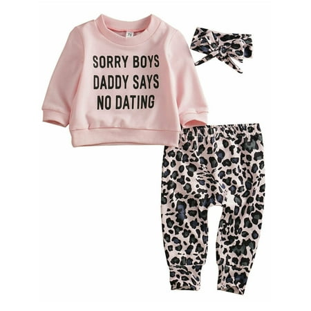 Multitrust Newborn Baby Girl Leopard Print T-Shirt Tops Pants Headband Outfit Clothes 3Pcs