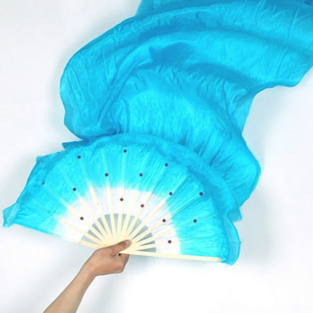 Women Dance Costume Bamboo Long Silk Fans Veil Silk Fan