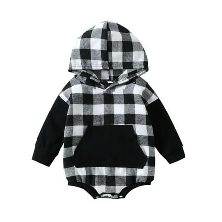 WPNAKS Baby Girl Boy Hooded Romper Plaid Patchwork Long Sleeve Snaps Jumpsuit with Patch Pocket for Toddlers 0-24 Months
WPNAKS Baby Girl Boy Hooded Romper Plaid Patchwork Long Sleeve Snaps Jumpsuit with Patch Pocket for Toddlers 0-24 Months