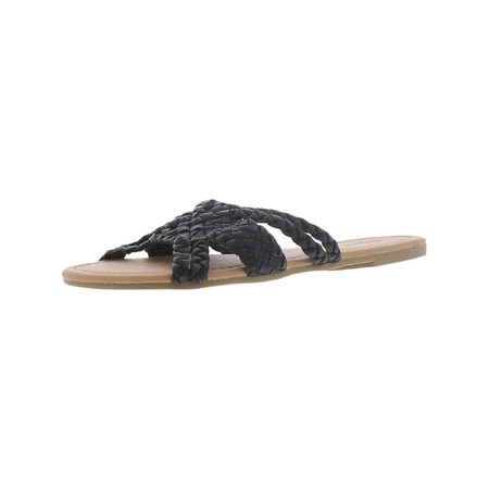Qupid Womens Archer Faux Leather Slides Flat Sandals