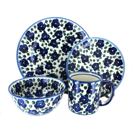 Blue Rose Polish Pottery Violets 16 Piece Dinner Set