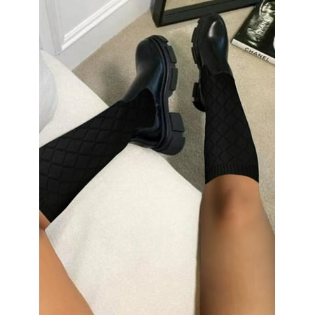 ROASO Women s Round Toe Thigh High Boots Black