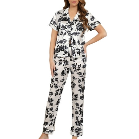 Haite Women Sleepwear Satin Pajamas Sets Silk Nightgown Summer Nightwear Sleep 2 Pieces Outfits Lounge Set Black Rose XL
Haite Women Sleepwear Satin Pajamas Sets Silk Nightgown Summer Nightwear Sleep 2 Pieces Outfits Lounge Set Black Rose XL