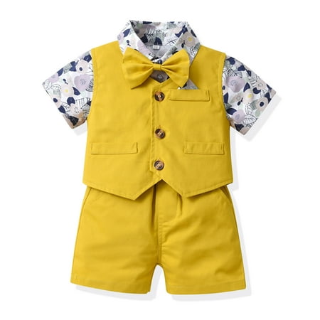 Floral Printed Toddler Boys Outfits Three-piece Short Sleeve T Shirt Gold Vest Coat Shorts Gentleman Style Spring Summer Cute Casual Cartoon Fashion Outwear Streetwear Vocation Sets 
Floral Printed Toddler Boys Outfits Three-piece Short Sleeve T Shirt Gold Vest Coat Shorts Gentleman Style Spring Summer Cute Casual Cartoon Fashion Outwear Streetwear Vocation Sets