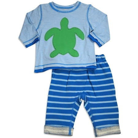 Pepper Toes - Baby Boys Long Sleeve Turtle Pant Set 30347-6Months (LIGHT BLUE)
