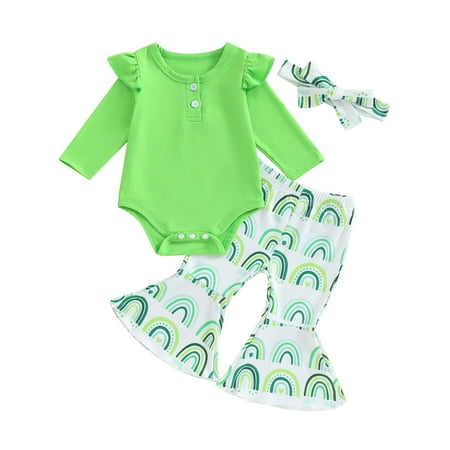 Mevireiy Baby Girl St. Patrick Day Outfits Long Sleeve Romper Bell Bottom Pants Headband Green 3-6 Months
Mevireiy Baby Girl St. Patrick Day Outfits Long Sleeve Romper Bell Bottom Pants Headband Green 3-6 Months