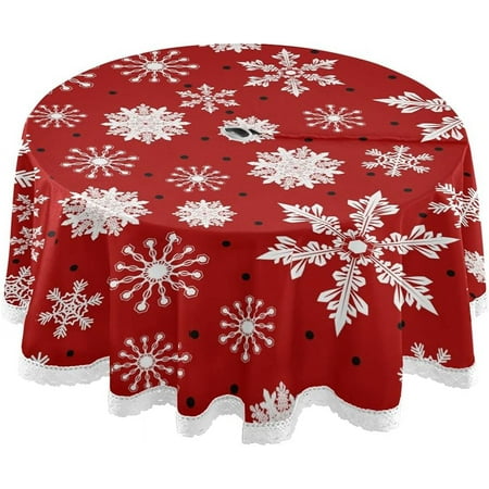 

Hidove Christmas Snowflake Outdoor Round Tablecloth Waterproof Stain-Resistant Non-Slip Circular Tablecloth 60 Inch with Umbrella Hole and Zipper for Tabletop Backyard Party BBQ Decor