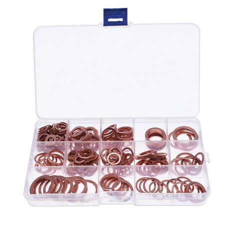 findmall 280Pcs Kit 12 Sizes Assorted Solid Copper Crush Washers Seal Flat Ring with Box
