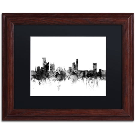 Trademark Fine Art "Birmingham England Skyline B&W" Canvas Art by Michael Tompsett, Black Matte, Wood Frame