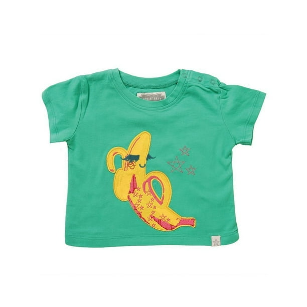 Girls Green Yellow Banana Applique Short Sleeve Amelia Tee 0-24M