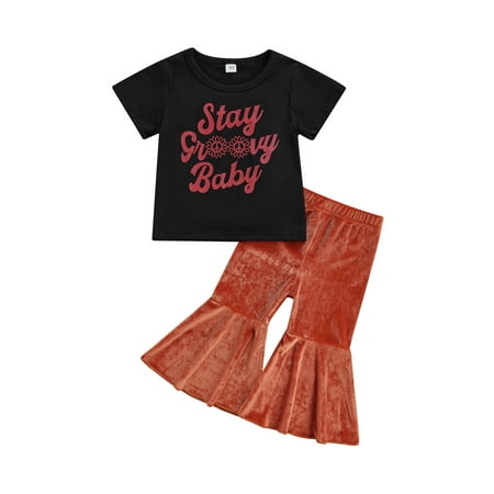Suanret Lovely Baby Girls 2pcs Clothes Letter Printing Short Sleeve T Shirts+Velvet Flared Pants Sets Black Gold 18-24 Months
Suanret Lovely Baby Girls 2pcs Clothes Letter Printing Short Sleeve T Shirts+Velvet Flared Pants Sets Black Gold 18-24 Months