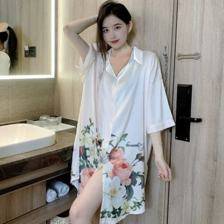 DanceeMangoo Stain Nightdress for Women Short Sleeve Summer Flowers Nightgowns & Sleepshirts Women Sleepwear Shirt Buttons Outwear Pjs
DanceeMangoo Stain Nightdress for Women Short Sleeve Summer Flowers Nightgowns & Sleepshirts Women Sleepwear Shirt Buttons Outwear Pjs