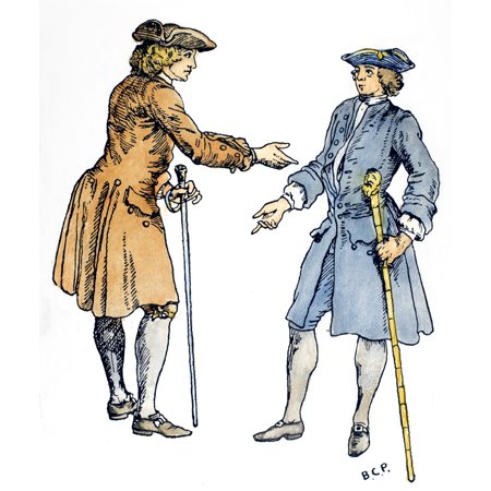 Canes C1738 Nenglishmen Carrying Fashionable Canes With Carved Heads C1738 Drawing Early 20Th Century Rolled Canvas Art - (24 x 36)