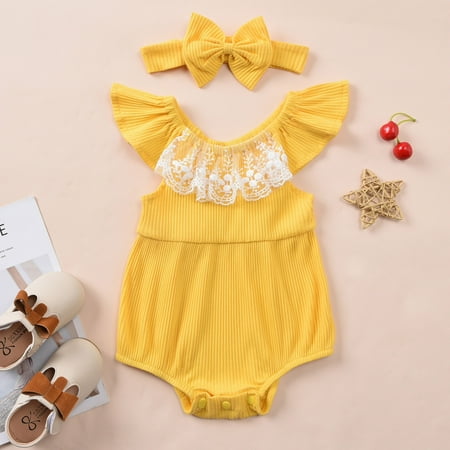 Leutsin Infant Baby Girls Lace Fly Sleeve Ribbed Solid Clothes Romper Hairband Outfits
Leutsin Infant Baby Girls Lace Fly Sleeve Ribbed Solid Clothes Romper Hairband Outfits
