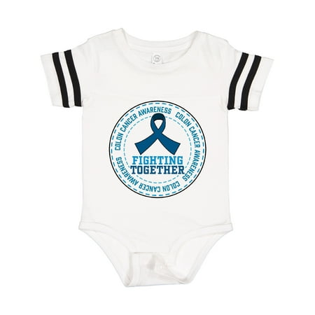 Inktastic Fighting Together- Colon Cancer Awareness Dark Blue Ribbon Gift Baby Boy or Baby Girl Bodysuit