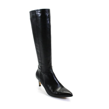Pre-owned|Duo Womens Pointed Toe Solid Leather High Heel Knee High Boots Black Size 37