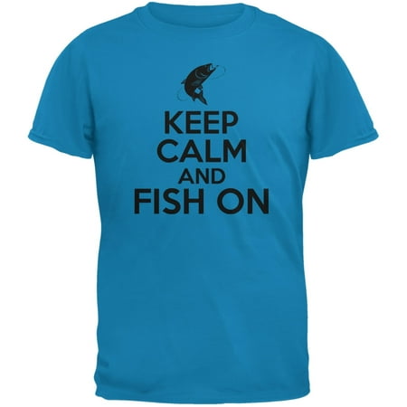 Keep Calm Fish On Sapphire Blue Adult T-Shirt