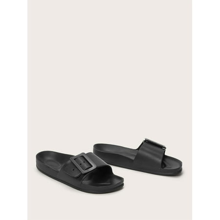Women s Buckle Front Open Toe Sliders Black EUR38(7.5)