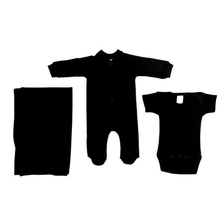 Bambini Black Newborn Baby Shower Layette Gift Set 3pc (Baby Boys Or Baby Girls Unisex)