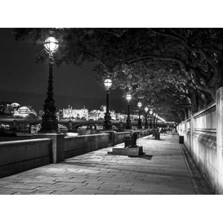 Bench at the park by the river Thames London UK Poster Print by Assaf Frank