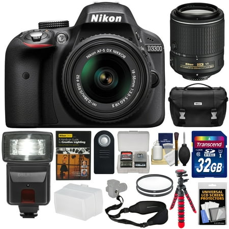 Nikon D3300 Digital SLR Camera & 18-55mm & 55-200mm VR II Lens with 32GB Card + Case + Tripod + Strap + Flash + DVD + Kit Nikon D3300 Digital SLR Camera & 18-55mm & 55-200mm VR II Lens with 32GB Card + Case + Tripod + Strap + Flash + DVD + Kit