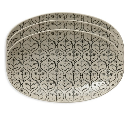 Creative Co-Op Set of 3 12 L Stoneware Plate Embossed Black