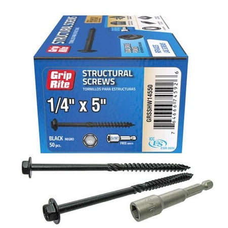 Grip-Rite 5037418 0.25 in. wire x 5 in. Star Hex Washer Head Structural Screws Pack of 50
