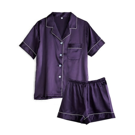 Glonme Women Lounge Set Short Sleeve Nightwear Solid Color Sleepwear Summer Elastic Waist 2 Piece Outfits Casual Button Down Pajamas Sets Purple L
Glonme Women Lounge Set Short Sleeve Nightwear Solid Color Sleepwear Summer Elastic Waist 2 Piece Outfits Casual Button Down Pajamas Sets Purple L