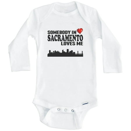 Somebody In Sacramento Loves Me One Piece Baby Bodysuit (Long Sleeve) 0-3 Months White